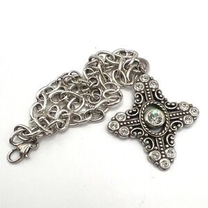 Brighton Chunky Cross Necklace Retired Glimmer Crystal Pendant Silver Tone 16"